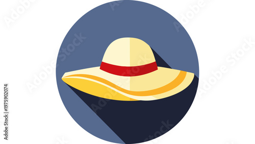 Summer hat icon featuring wide brim straw design representing sunny vacation accessory for outdoor leisure vector
