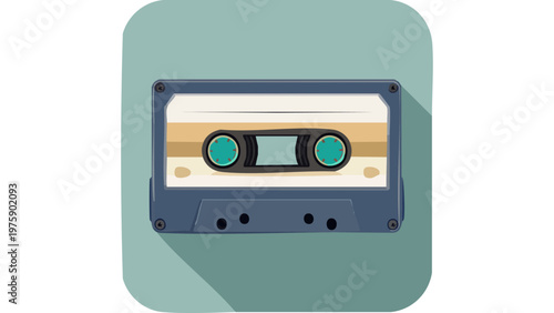 Vintage cassette tape icon representing analog music recording media with retro audio storage format design vector