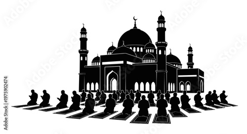 EID UL ADHA Mosque, Islamic Architecture, Chess Pieces, Black Silhouette, Vector Illustration vector