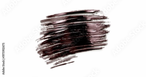 Animated deep chocolate metallic eyeshadow swatch on white background, 3D textured liquid eyeliner brush stroke, premium cosmetics product reveal