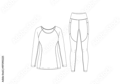 A detailed illustration of a long-sleeved shirt and leggings set