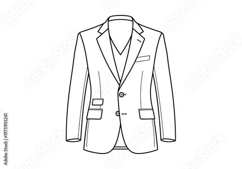 A detailed illustration of a suit jacket with a classic collar and buttoned front