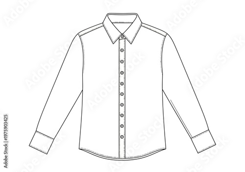 A detailed illustration of a classic button-down shirt with collar and cuffs