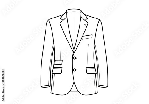 A sleek business suit jacket is displayed prominently on a neutral background