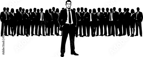 Business team meeting and talk to each others in different poses black silhouette.
