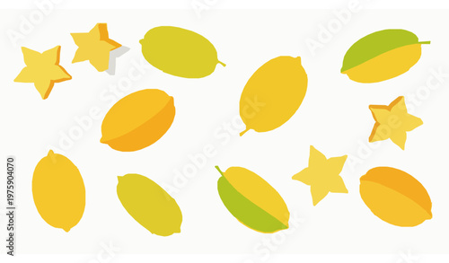 Photography Fresh yellow starfruit vector illustration with dynamic sliced carambola arrange