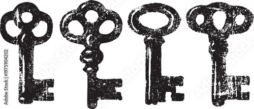 vintage antique keys set old metal skeleton keys with unique shapes and rustic texture isolated on white background