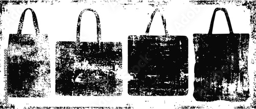 Four vintage leather bags illustrations in rustic distressed with carrying handles