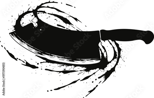 Black cleaver knife with dynamic paint splash ink strokes design
