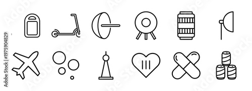 Content creator equipment and blogger tools line icon set.