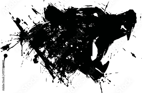 Aggressive bear silhouette with paint splatter effect, wild animal illustration, grunge design