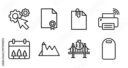 Business document and office stationery outline icon set