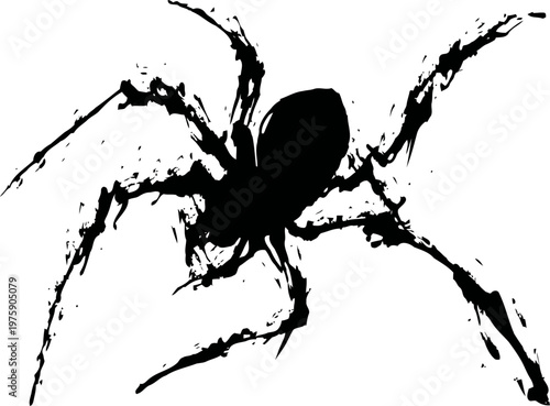 Black silhouette of a spider with extended legs on white background, insect vector illustration