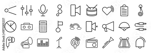 Audio and music media equipment outline icons