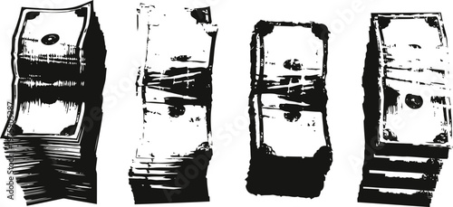 bundles of money bills stacked in different heights and angles currency cash banknotes pile illustration