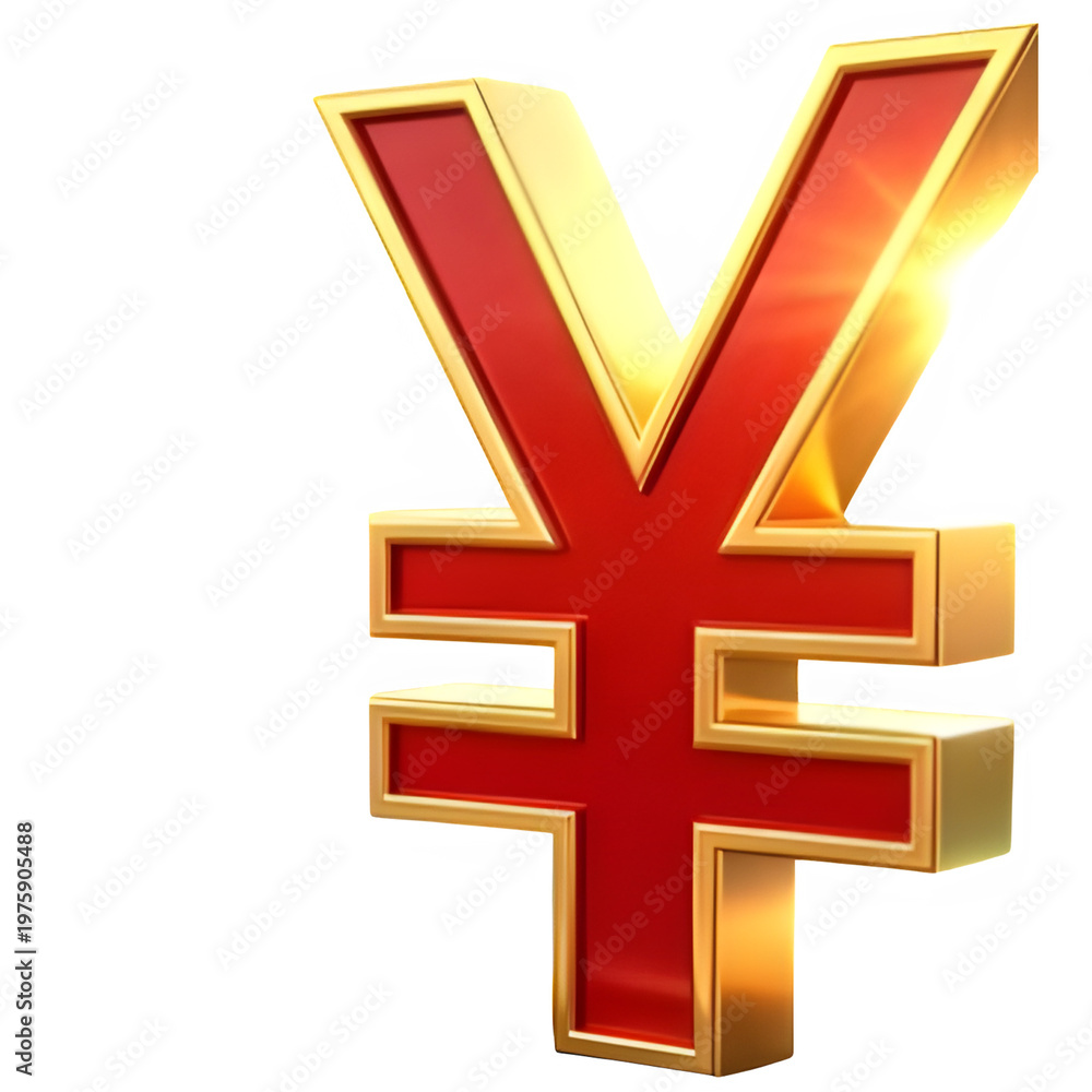 Fototapeta premium Golden shiny yen currency symbol in 3D style representing finance, wealth, and Japanese money isolated on a clean background