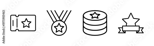 Loyalty reward and bonus star line icons set for marketing and achievement.