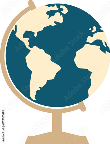 Classroom globe with blue oceans and beige continents illustration