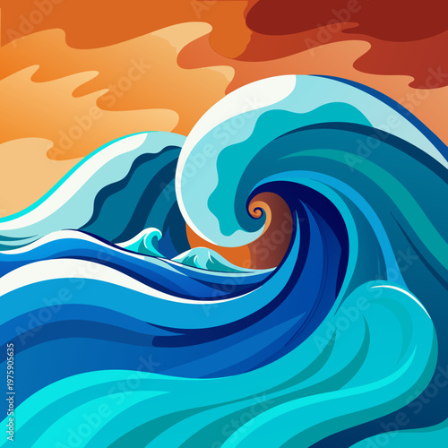 Ocean Wave Illustration Blue Sea Water Splash Nature Vector Art