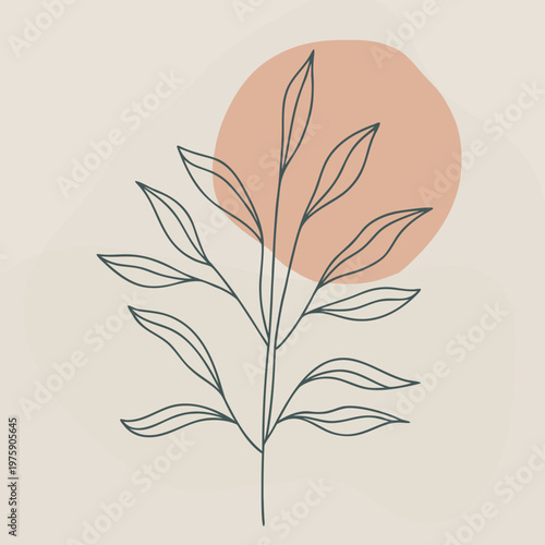 Minimal Leaf Line Art Botanical Abstract Shape Modern Nature Illustration