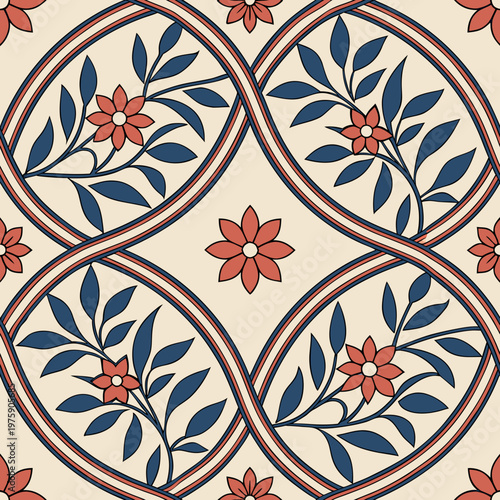 Seamless Floral Geometric Pattern with Vintage Decorative Tile Design
