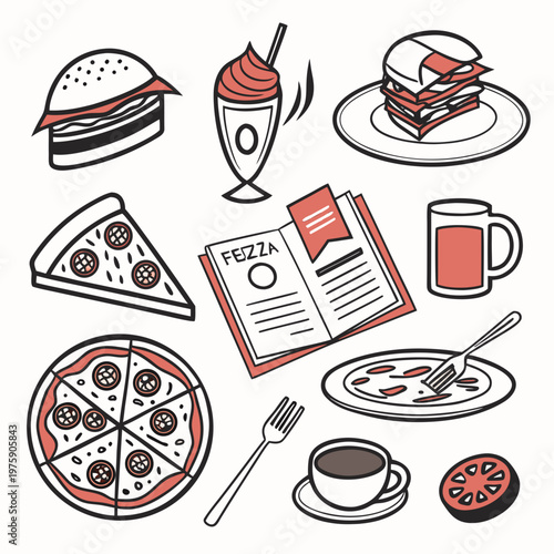 Hand Drawn Food Doodle Icons Set Fast Food and Restaurant Vector Collection