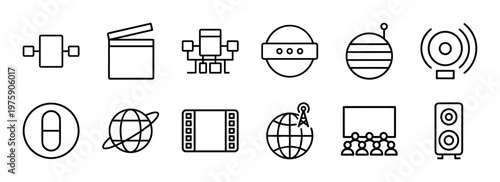 Professional broadcast and media production line icon set
