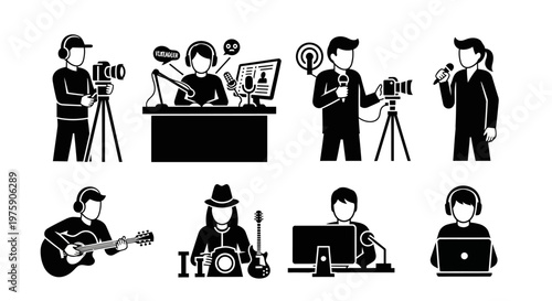 Content Creators Icons: Podcasting, Vlogging, Music, Photography, and More