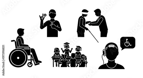 Diverse Abilities and Inclusion: Icons Representing Disability, Education, and Support