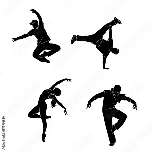 Diverse Dancers Silhouette: Breakdance, Ballet, Hip Hop Poses