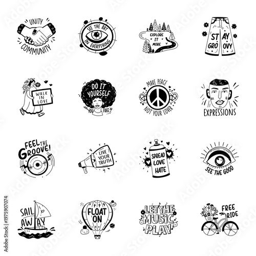 Collection of Groovy Peace Glyph Stickers

