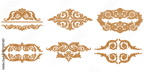 Baroque floral ornament collection for vintage wood carving eps 10