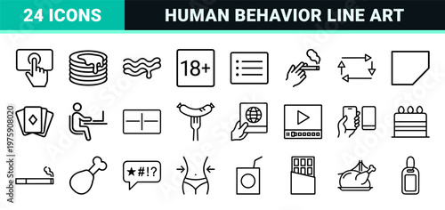 Minimalist lifestyle habits and health risk line icons