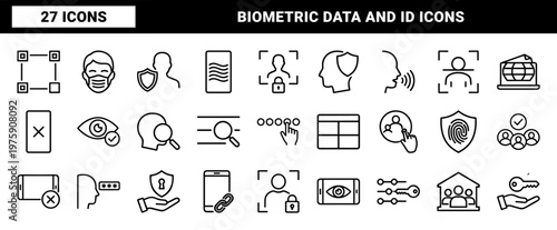 User identity verification and access security outline icons set.