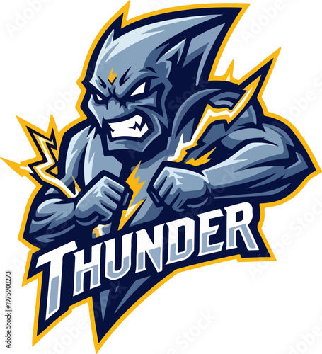 Thunder Mascot Logo Design, Powerful Grey Creature with Lightning Bolts for Esport and Sports Team
