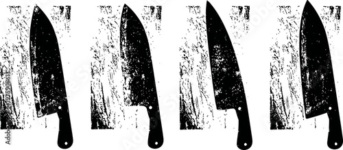 Black kitchen knife with textured grip on light wooden chopping board, minimal cooking tool concept