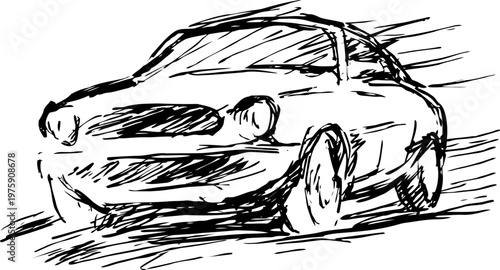 Sketch of a classic sports car in motion with dynamic speed lines and hand drawn