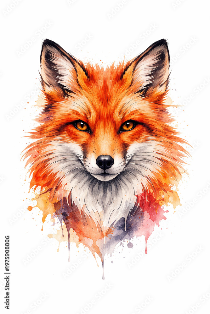 Fototapeta premium Vector Illustration of Watercolor Style Tattoo of Fox