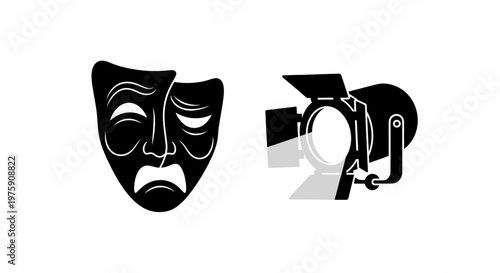 Theater Tragedy Mask and Spotlight Icon