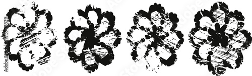 four intricate black floral stamps on white background with vintage ornamental patterns