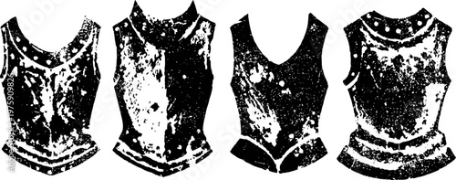 Medieval torso armor designs four distinct historical breastplates with varied necklines and decorative edges