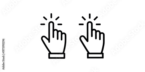 Two hand cursor icons indicating clicking or selecting action pointer fingers on white background simple vector graphic