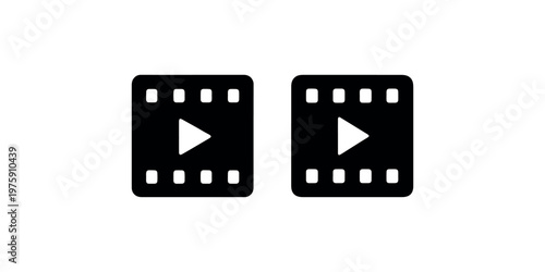 Two film strip icons with a play button in the center of each, representing video content, film playback, or multimedia applications