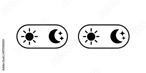 Two toggle switches with sun, moon, and stars icons, representing light and dark mode settings or day and night functionality