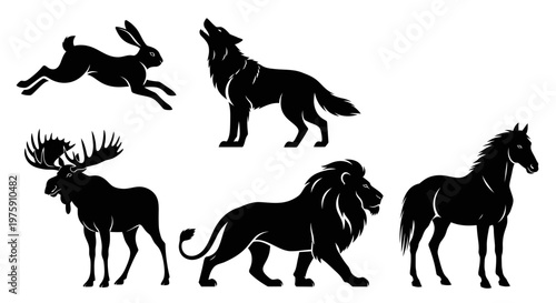Collection of various wild animal silhouettes on a white background.