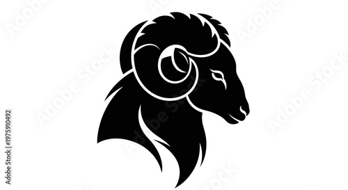 Tableau sur toile Aries zodiac sign symbol black and white illustration.
