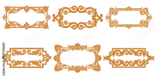 Baroque floral ornament collection for vintage wood carving eps 10