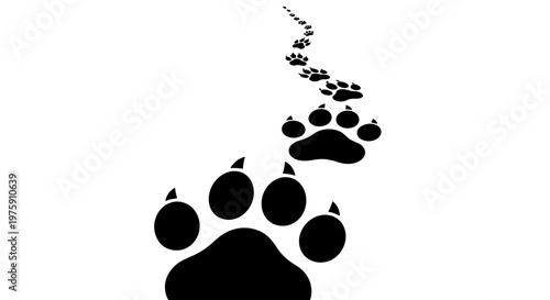 Black animal paw prints creating a trail on a clean white background.