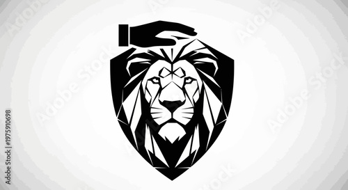 Lion Head Shield with Hand Protection Logo Design.