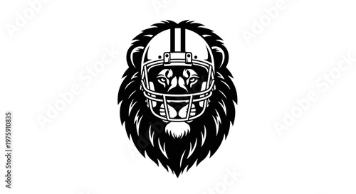 Lion wearing a football helmet black and white illustration.